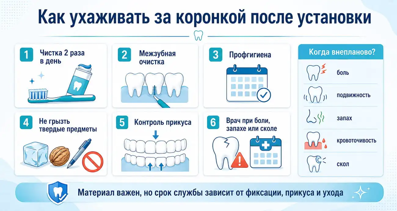 Памятка по уходу за керамической и металлокерамической коронкой