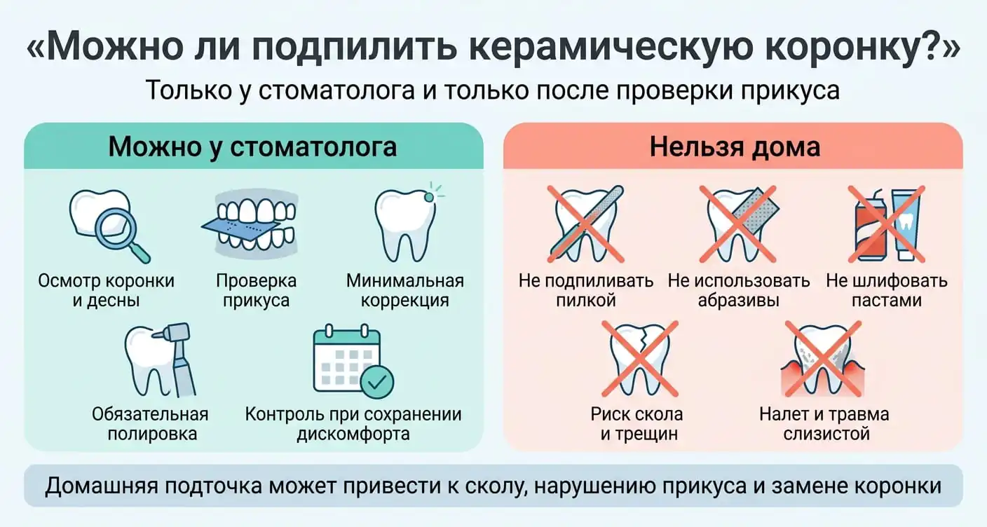 Можно ли подпилить керамическую коронку: безопасная коррекция у стоматолога и риски самостоятельной подточки дома
