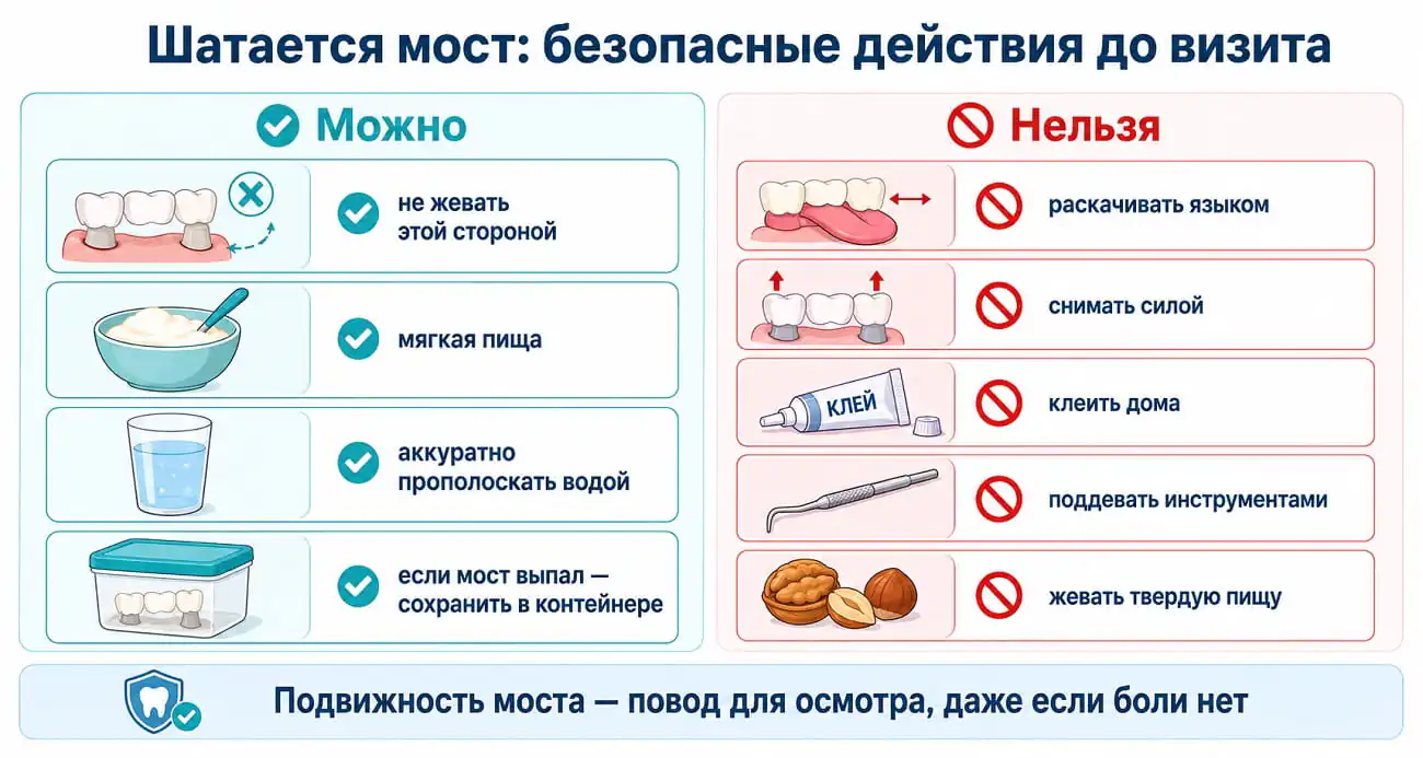 Памятка: что делать до приема, если шатается зубной мост